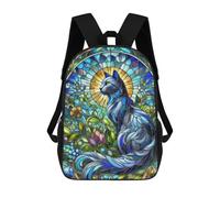 sinyumoney Zaino Scolastico Per Bambini Stampato in 3D Stained Glass Blue Cat Zaino Per Bambini Ad Alta Capacità, Zaini Da Viaggio, Borse Per Libri, Zaino Scolastico Per Bambini 17inch