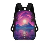 sinyumoney Zaino scolastico per bambini stampato in 3D Surreal Synthwave Night Zaino sportivo per ragazzi e ragazze Zaino alla moda, Sunset Synthwave Harmony, 17"