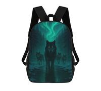 sinyumoney Zaino Scolastico Per Bambini Stampato in 3D Wolf Pack Under Aurora Borealis Zaino Sportivo Per Ragazzi E Ragazze Zaino Alla Moda 17inch