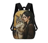 sinyumoney Zaino Scolastico Per Bambini Stampato in 3D Woman And Wolf Portrait Borse Per Libri Borse Scolastiche Da Viaggio Ad Alta Capacità Per Bambini/studenti/adulti 17inch
