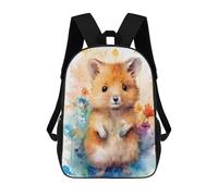 sinyumoney Zaino Scolastico Per Bambini Watercolor Hamster with Flowers Zaino Scolastico Per Bambini Alla Moda Casual Zaini Da Viaggio Stampa 3D Divertenti E Fantastici Borse Per Libri 17inch