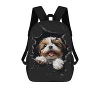 sinyumoney Zaino scolastico per bambini zaino da viaggio casual stampato 3D per ragazzi e ragazze, grande capacità, Shih Tzu, 17"