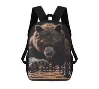 sinyumoney Zaino scolastico per bambini zaino da viaggio casual stampato 3D per ragazzi e ragazze, grande capacità, Grizzly Bear Chess, 17"