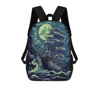 sinyumoney Zaino Scolastico Per Studenti Deep Blue Pirate Ship Zaino Scolastico Per Bambini Stampato in 3D Zaini Da Viaggio Alla Moda Borsa Scolastica Per Ragazzi 17inch