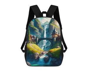 sinyumoney Zaino Scolastico Per Studenti Fantasy Village with Waterfall Zaino Scolastico Per Bambini Stampato in 3D Zaini Da Viaggio Alla Moda Borsa Scolastica Per Ragazzi 17inch