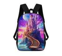 sinyumoney Zaino scolastico stampato 3D con tasche grandi per bambini, zaino per ragazzi e ragazze, borsa da scuola per bambini, Enchanted Castle By The Sea, 17"