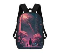sinyumoney Zaino scolastico stampato 3D con tasche grandi per bambini, zaino per ragazzi e ragazze, borsa da scuola per bambini, Distant Planet Over Neon Cityscape, 17"