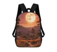 sinyumoney Zaino scolastico stampato 3D per bambini, borsa da viaggio, borsa alla moda e casual per scolari e studenti, Full Moon Over Mountain, 17"