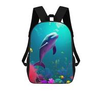 sinyumoney Zaino scolastico stampato 3D per bambini Surreal Grizzly Bear, grande capacità, ideale per viaggi, alla moda e casual, Dolphin Coral Dive, 17"