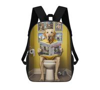 sinyumoney Zaino scolastico stampato 3D per bambini Tiger on The Toilet Borse per libri, Borse da viaggio scolastiche grande capacità per bambini/studenti/adulti, Yellow Labrador Toilet, 17"