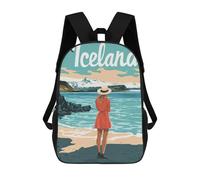 sinyumoney Zaino scolastico stampato 3D per bambini Wolf Howling Moon Zaino scolastico per bambini, borsa da viaggio, borsa per libri alla moda, grande capienza, Iceland Travel Poster, 17"