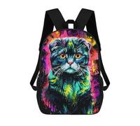 sinyumoney Zaino scolastico stampato 3D per bambini Wolf Howling Moon Zaino scolastico per bambini, borsa da viaggio, borsa per libri alla moda, grande capienza, Scottish Fold Cat Ritratto Neon, 17"