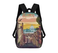 sinyumoney Zaino scolastico stampato 3D per bambini Wolf Howling Moon Zaino scolastico per bambini, borsa da viaggio, borsa per libri alla moda, grande capienza, Roma Cityscape Illustrazione, 17"