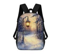 sinyumoney Zaino scolastico stampato 3D per ragazzi e ragazze, stile casual e alla moda, ideale per la scuola o i viaggi., Winters Glow Lantern Light On A Snowy Path, 17"