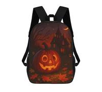 sinyumoney Zaino scolastico stampato 3D per ragazzi e ragazze, stile casual e alla moda, ideale per la scuola o i viaggi., Halloween Pumpkin With Haunted House, 17"