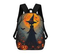 sinyumoney Zaino scolastico stampato 3D per ragazzi e ragazze, stile casual e alla moda, ideale per la scuola o i viaggi., Halloween Witch Pumpkins Bats, 17"