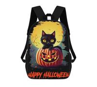 sinyumoney Zaino scolastico stampato 3D per ragazzi e ragazze, stile casual e alla moda, ideale per la scuola o i viaggi., Happy Halloween Black Cat, 17"
