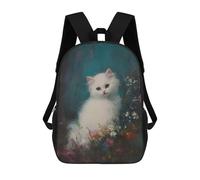 sinyumoney Zaino scolastico stampato 3D per ragazzi e ragazze, stile casual e alla moda, ideale per la scuola o i viaggi., White Kitten In Flowers, 17"
