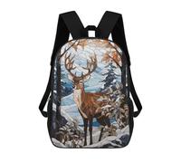 sinyumoney Zaino scolastico stampato 3D per ragazzi e ragazze, stile casual e alla moda, ideale per la scuola o i viaggi., Cervo Snowy Stained Glass, 17"