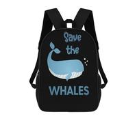 sinyumoney Zaino scolastico stampato 3D per ragazzi e ragazze, stile casual e alla moda, ideale per la scuola o i viaggi., Salva i bambini Whales, 17"