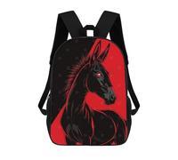 sinyumoney Zaino scolastico stampato 3D per ragazzi e ragazze, stile casual e alla moda, ideale per la scuola o i viaggi., Stylized Black Donkey With Red Background, 17"