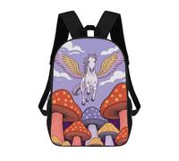 sinyumoney Zaino scolastico stampato 3D per ragazzi e ragazze, stile casual e alla moda, ideale per la scuola o i viaggi., Pegasus Flying Over Mushroom Forest, 17"
