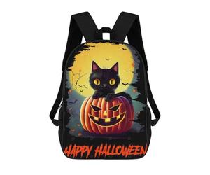 sinyumoney Zaino scolastico stampato 3D per ragazzi e ragazze, stile casual e alla moda, ideale per la scuola o i viaggi., Happy Halloween Black Cat, 17"