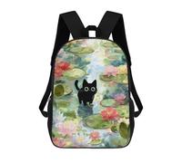 sinyumoney Zaino Scolastico Stampato in 3D Black Cat in Lily Pond Zaino Per Bambini, Borsa Per Libri, Zainetti Carini, Impermeabile, Alla Moda, Casual, Per Bambini 17inch