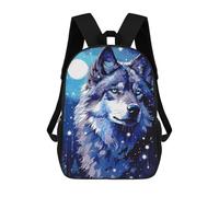 sinyumoney Zaino Scolastico Stampato in 3D Moon Wolf Retro Pixel Art Zaino Per Bambini, Borsa Per Libri, Zainetti Carini, Impermeabile, Alla Moda, Casual, Per Bambini 17inch