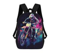 sinyumoney Zaino scolastico stampato in 3D per bambini al neon basket hoop zaino scolastico per bambini, borsa da viaggio, borsa per libri alla moda, grande capienza, Motocross Rider Art, 17"