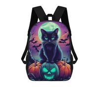 sinyumoney Zaino scolastico stampato in 3D per bambini cavaliere Halloween Art Zaino scolastico per bambini, borsa da viaggio, borsa per libri alla moda, grande capienza, Black Cat Halloween, 17"