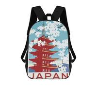 sinyumoney Zaino scolastico stampato in 3D per bambini giustizia zaino scolastico per bambini, borsa da viaggio, borsa per libri alla moda, grande capienza, Japan Pagoda Cherry Blossom Travel, 17"