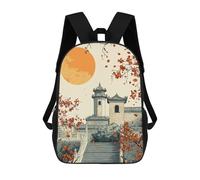 sinyumoney Zaino scolastico stampato in 3D per bambini giustizia zaino scolastico per bambini, borsa da viaggio, borsa per libri alla moda, grande capienza, Autumnal Pagoda, 17"