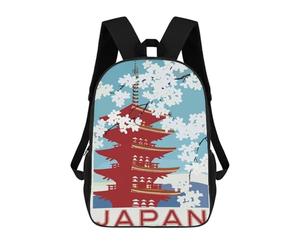 sinyumoney Zaino scolastico stampato in 3D per bambini giustizia zaino scolastico per bambini, borsa da viaggio, borsa per libri alla moda, grande capienza, Japan Pagoda Cherry Blossom Travel, 17"