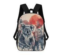 sinyumoney Zaino scolastico stampato in 3D per bambini, grande capacità, ideale per viaggi e libri (17 pollici), Koala Red Sun Watercolor, 17"