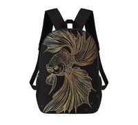 sinyumoney Zaino scolastico stampato in 3D per bambini, grande capacità, ideale per viaggi e libri (17 pollici), Golden Leone Koi Fish, 17"