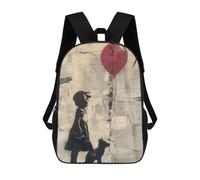 sinyumoney Zaino scolastico stampato in 3D per bambini, grande capacità, ideale per viaggi e libri., Banksy Girl Fox Balloon, 17"