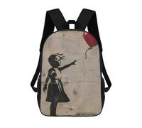 sinyumoney Zaino scolastico stampato in 3D per bambini, grande capacità, ideale per viaggi e libri., Banksy Girl Balloon Red, 17"