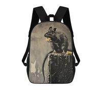 sinyumoney Zaino scolastico stampato in 3D per bambini, grande capacità, ideale per viaggi e libri., Banksy Graffiti Rat Cheese, 17"