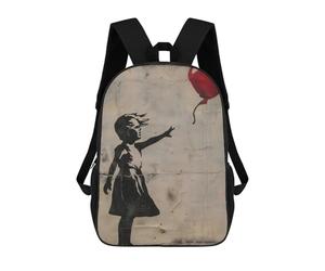 sinyumoney Zaino scolastico stampato in 3D per bambini, grande capacità, ideale per viaggi e libri., Banksy Girl Balloon Red, 17"