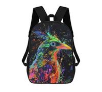 sinyumoney Zaino scolastico stampato in 3D per bambini, grande capacità, ideale per viaggi e libri., Colorful Bird Painting On Black Background, 17"