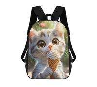 sinyumoney Zaino scolastico stampato in 3D per bambini, grande capacità, ideale per viaggi e libri., Cute Kitten Eating Ice Cream, 17"