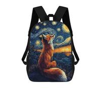 sinyumoney Zaino scolastico stampato in 3D per bambini, grande capacità, ideale per viaggi e libri., Fox Under Starry Night, 17"
