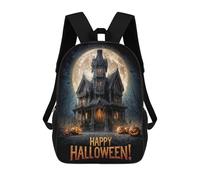 sinyumoney Zaino scolastico stampato in 3D per bambini, grande capacità, ideale per viaggi e libri., Happy Halloween Haunted House, 17"
