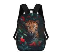 sinyumoney Zaino scolastico stampato in 3D per bambini, grande capacità, ideale per viaggi e libri., Leopard Green Jungle Rose, 17"
