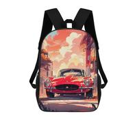 sinyumoney Zaino scolastico stampato in 3D per bambini, grande capacità, ideale per viaggi e libri., Red Classic Car Sunset, 17"