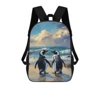sinyumoney Zaino scolastico stampato in 3D per bambini, grande capacità, ideale per viaggi e libri., Two Penguins On A Beach Painting, 17"