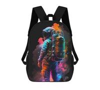 sinyumoney Zaino scolastico stampato in 3D per bambini, ideale per viaggi e libri., Astronaut Neon Colors, 17"