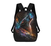 sinyumoney Zaino scolastico stampato in 3D per bambini, ideale per viaggi e libri., Galactic Wolf Howling, 17"