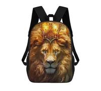 sinyumoney Zaino scolastico stampato in 3D per bambini, ideale per viaggi e libri., Golden Crowned Leone Majesty -2, 17"